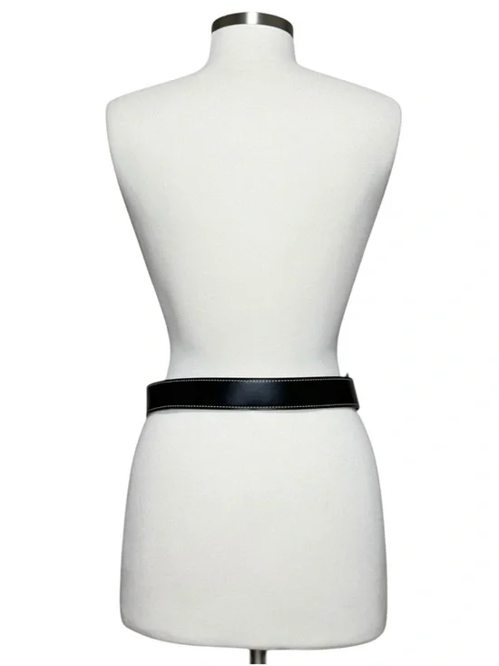 TORY BURCH 1.5” Miller Smooth Reversible Belt, Black/Whiskey Gold, Medium - Picture 3 of 6